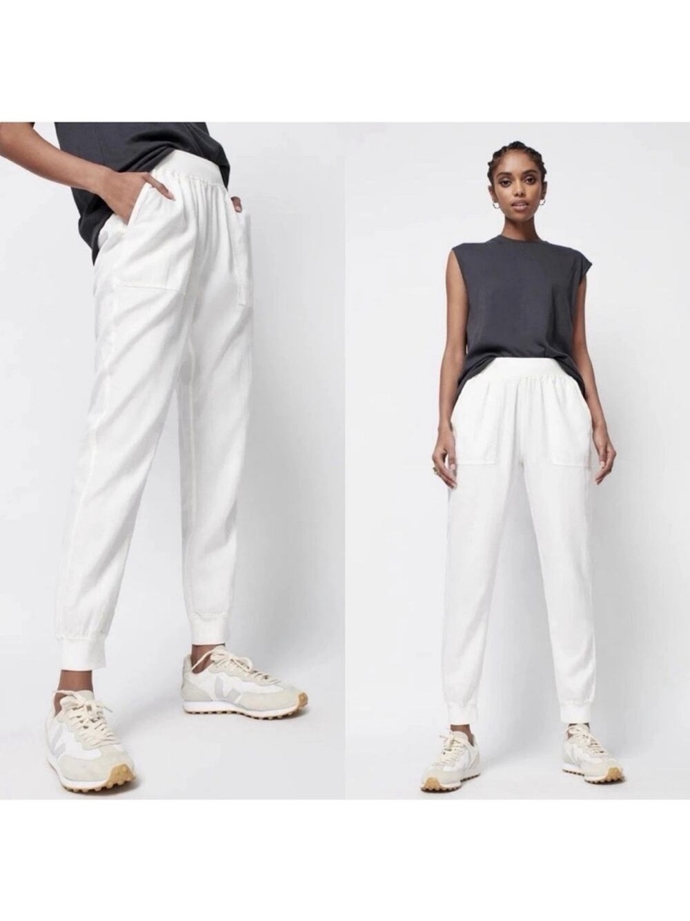 Faherty Arlie White Pull On Linen Blend Day Jogger Pants Size S Boho Chic Lounge